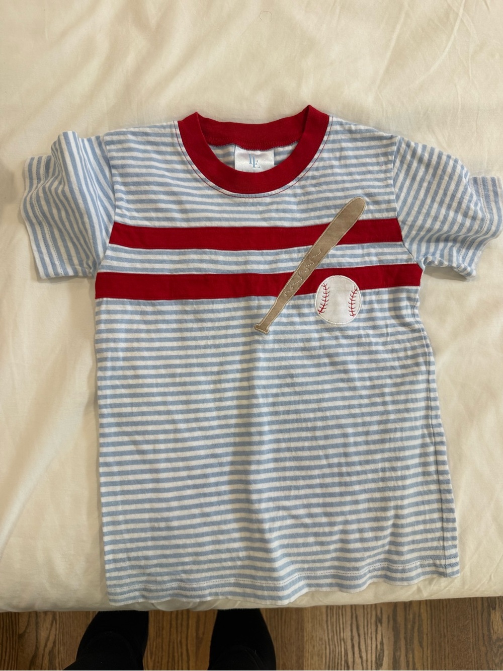 Little English Light Blue & Red Baseball Applique Tee